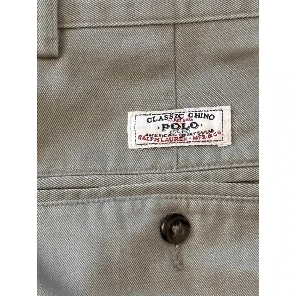 Vtg Polo Ralph Lauren 42 x 29 Khaki Cotton Twill Chino Pants/ Pleated & Cuffed